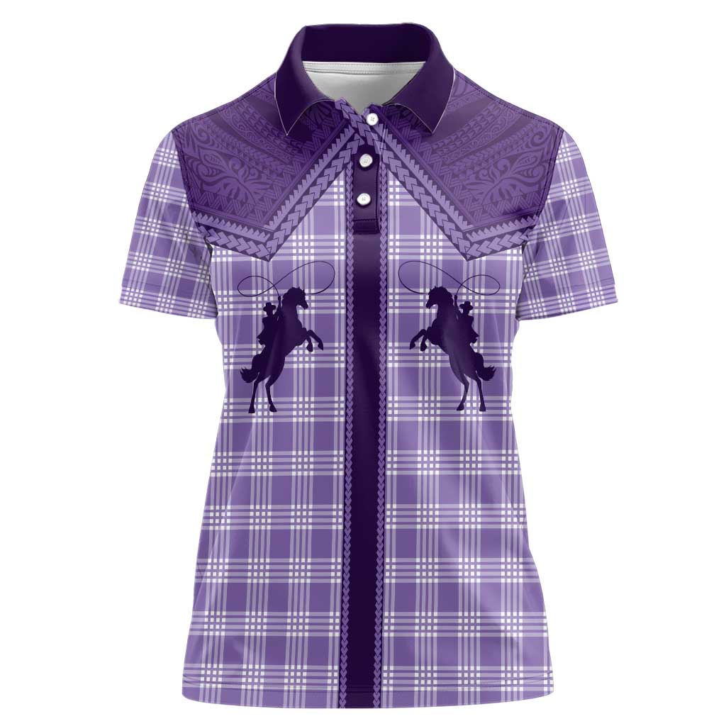 Aloha Hawaii Cowboys Paniolo Women Polo Shirt Violet Palaka - Polynesian Pride