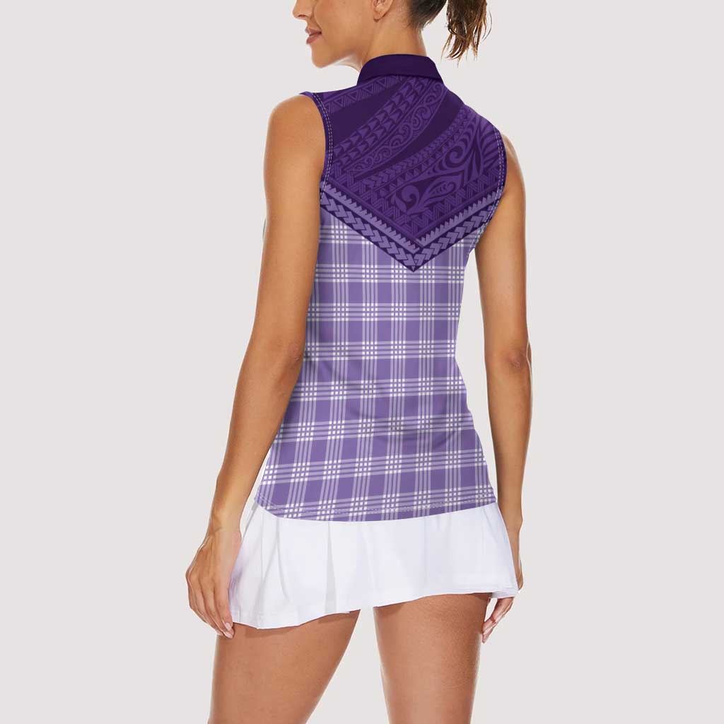 Aloha Hawaii Cowboys Paniolo Women Sleeveless Polo Shirt Violet Palaka - Polynesian Pride