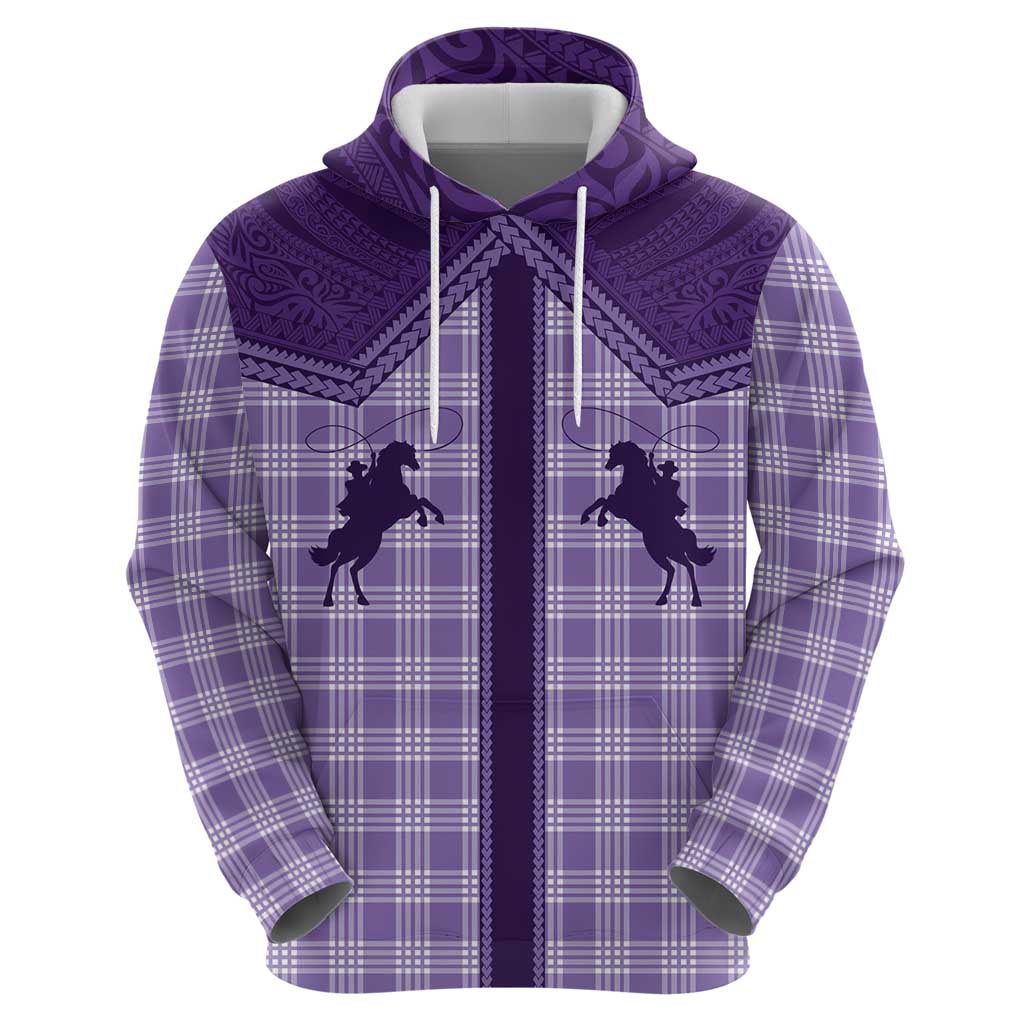 Aloha Hawaii Cowboys Paniolo Zip Hoodie Violet Palaka - Polynesian Pride