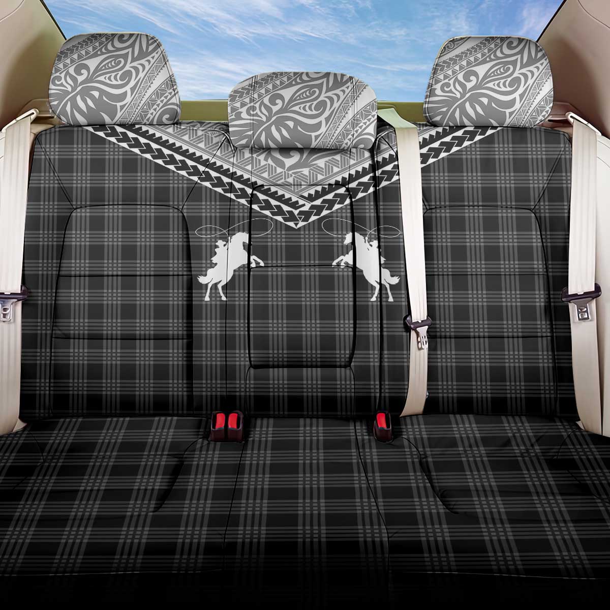 Aloha Hawaii Cowboys Paniolo Back Car Seat Cover Black Palaka - Polynesian Pride