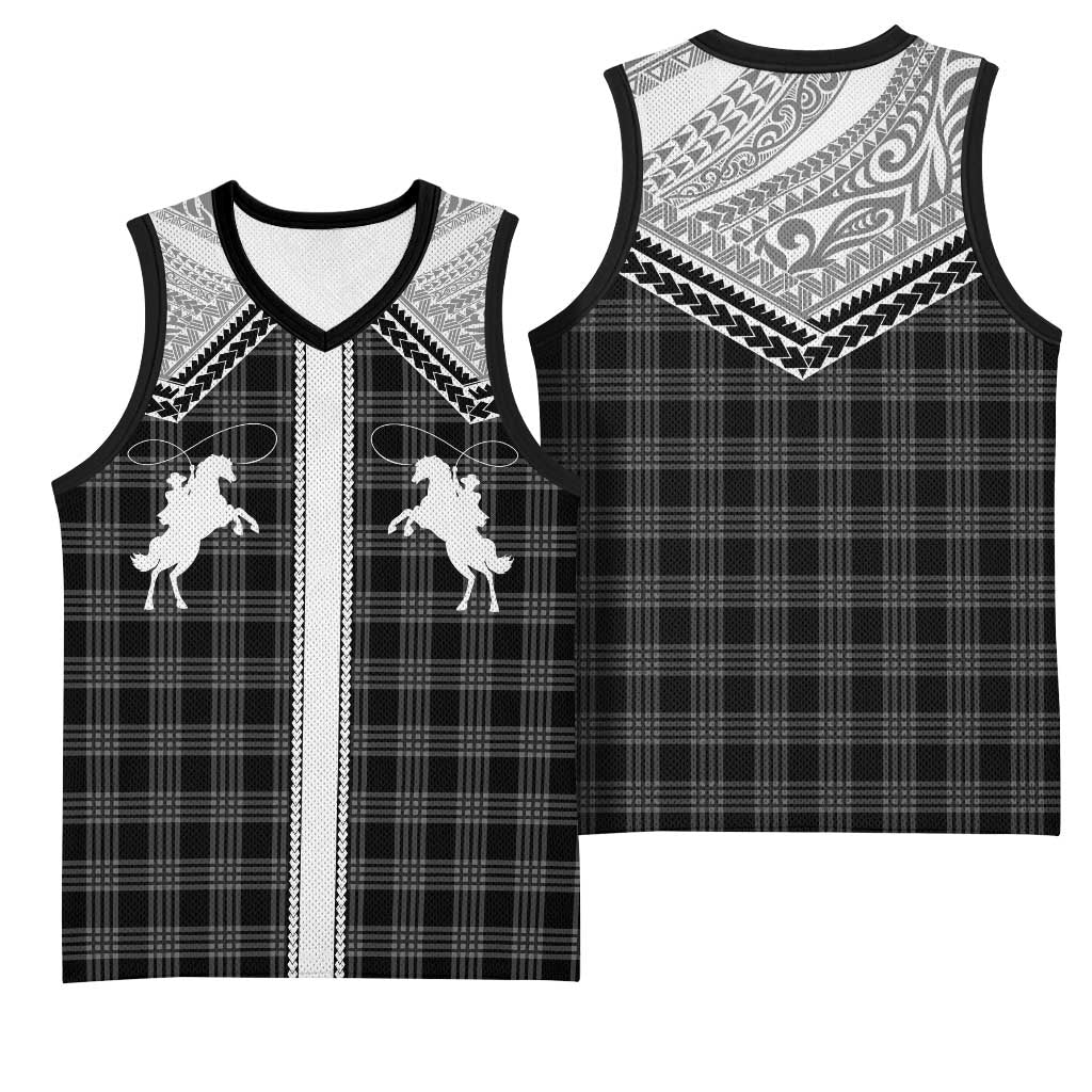 Aloha Hawaii Cowboys Paniolo Basketball Jersey Black Palaka - Polynesian Pride