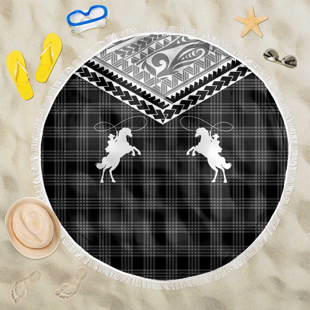 Aloha Hawaii Cowboys Paniolo Beach Blanket Black Palaka LT7 One Size 150cm Black - Polynesian Pride