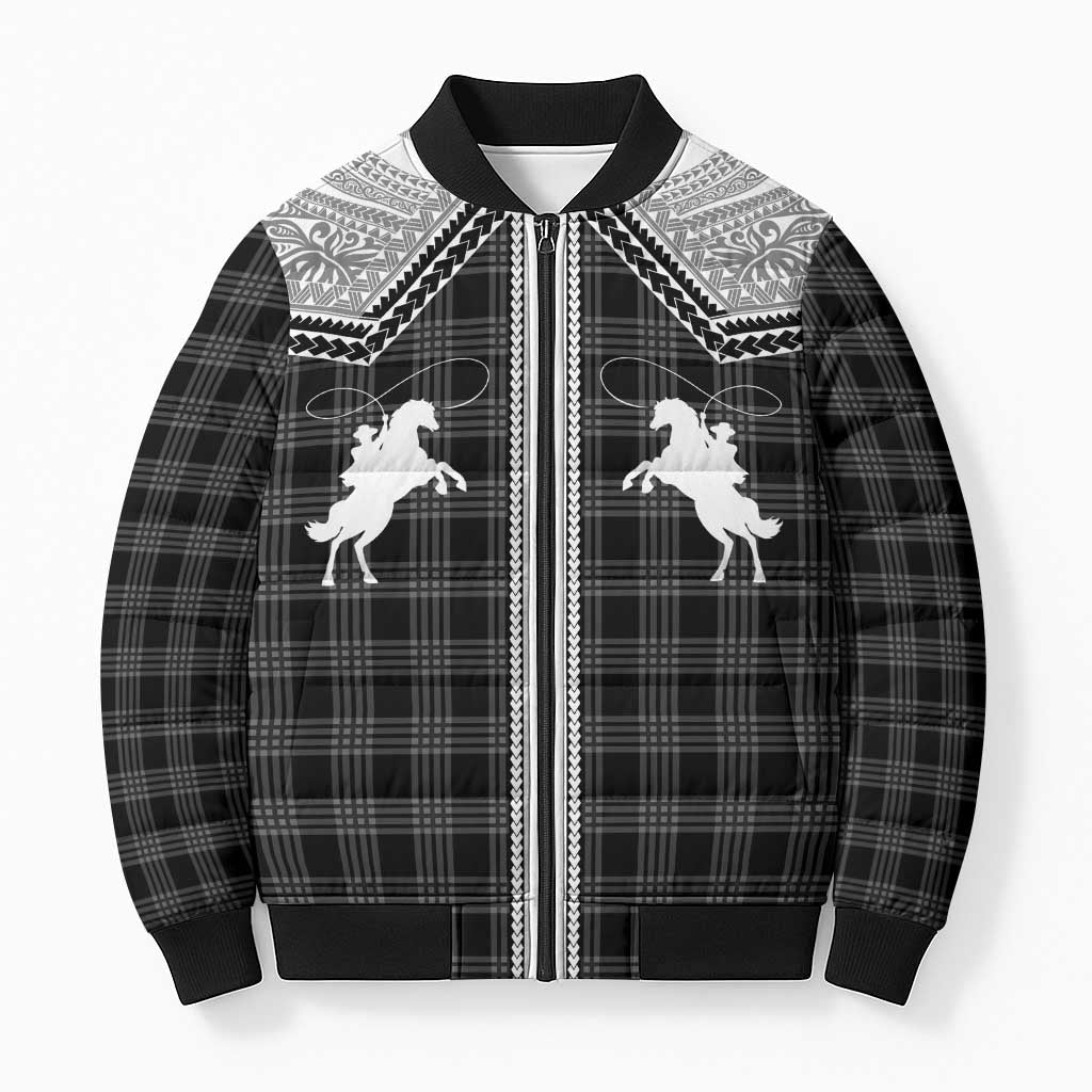 Aloha Hawaii Cowboys Paniolo Bomber Puffer Jacket Black Palaka - Polynesian Pride