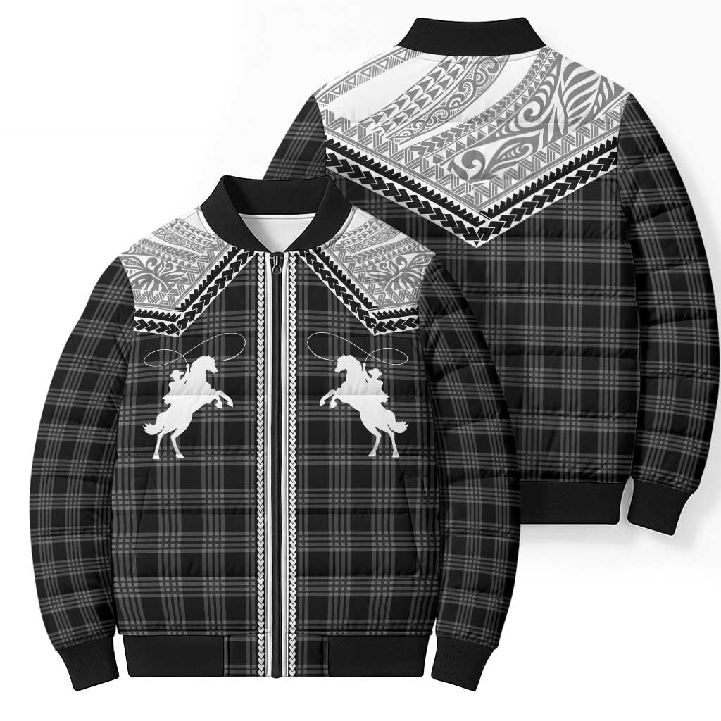 Aloha Hawaii Cowboys Paniolo Bomber Puffer Jacket Black Palaka - Polynesian Pride