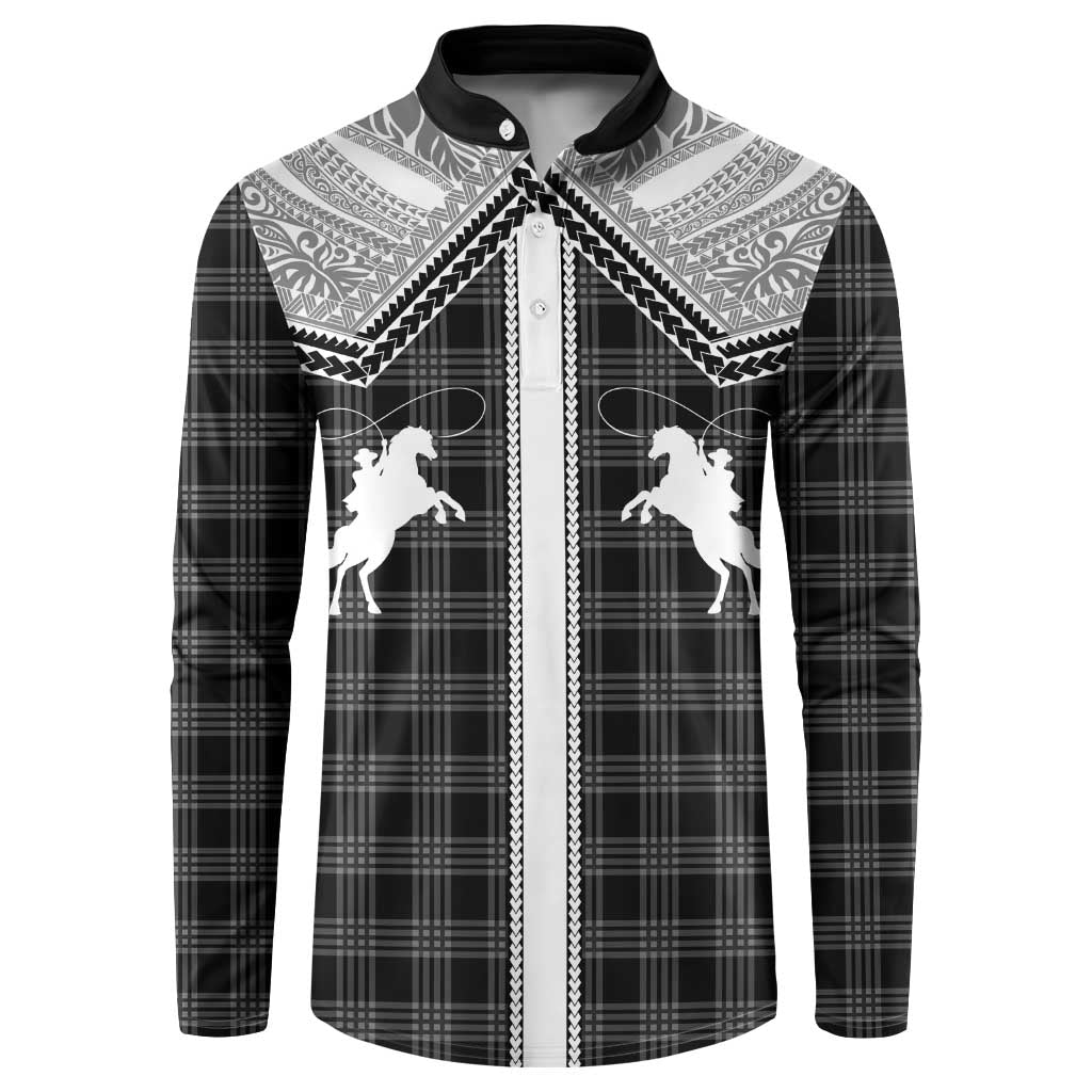 Aloha Hawaii Cowboys Paniolo Button Sweatshirt Black Palaka LT7 Black - Polynesian Pride