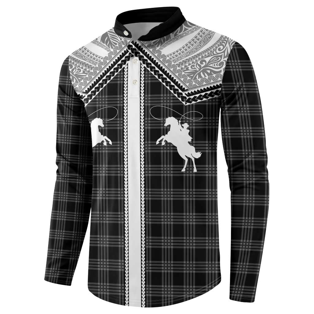 Aloha Hawaii Cowboys Paniolo Button Sweatshirt Black Palaka LT7 - Polynesian Pride