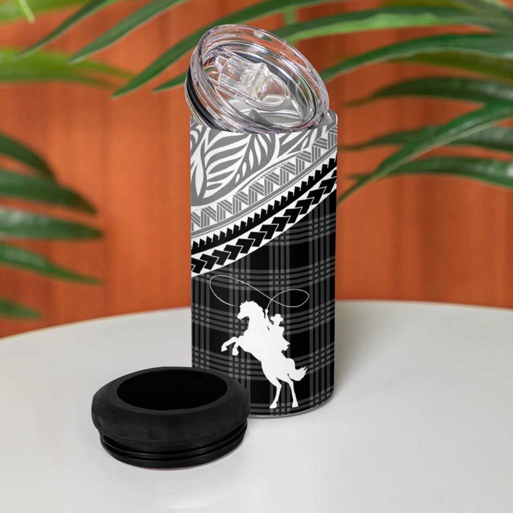 Aloha Hawaii Cowboys Paniolo 4 in 1 Can Cooler Tumbler Black Palaka - Polynesian Pride