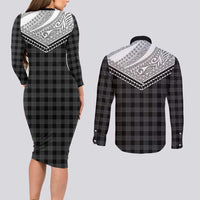 Aloha Hawaii Cowboys Paniolo Couples Matching Long Sleeve Bodycon Dress and Long Sleeve Button Shirt Black Palaka - Polynesian Pride