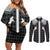 Aloha Hawaii Cowboys Paniolo Couples Matching Off Shoulder Short Dress and Long Sleeve Button Shirt Black Palaka - Polynesian Pride