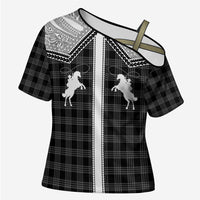 Aloha Hawaii Cowboys Paniolo Cross Shoulder Shirt Black Palaka - Polynesian Pride