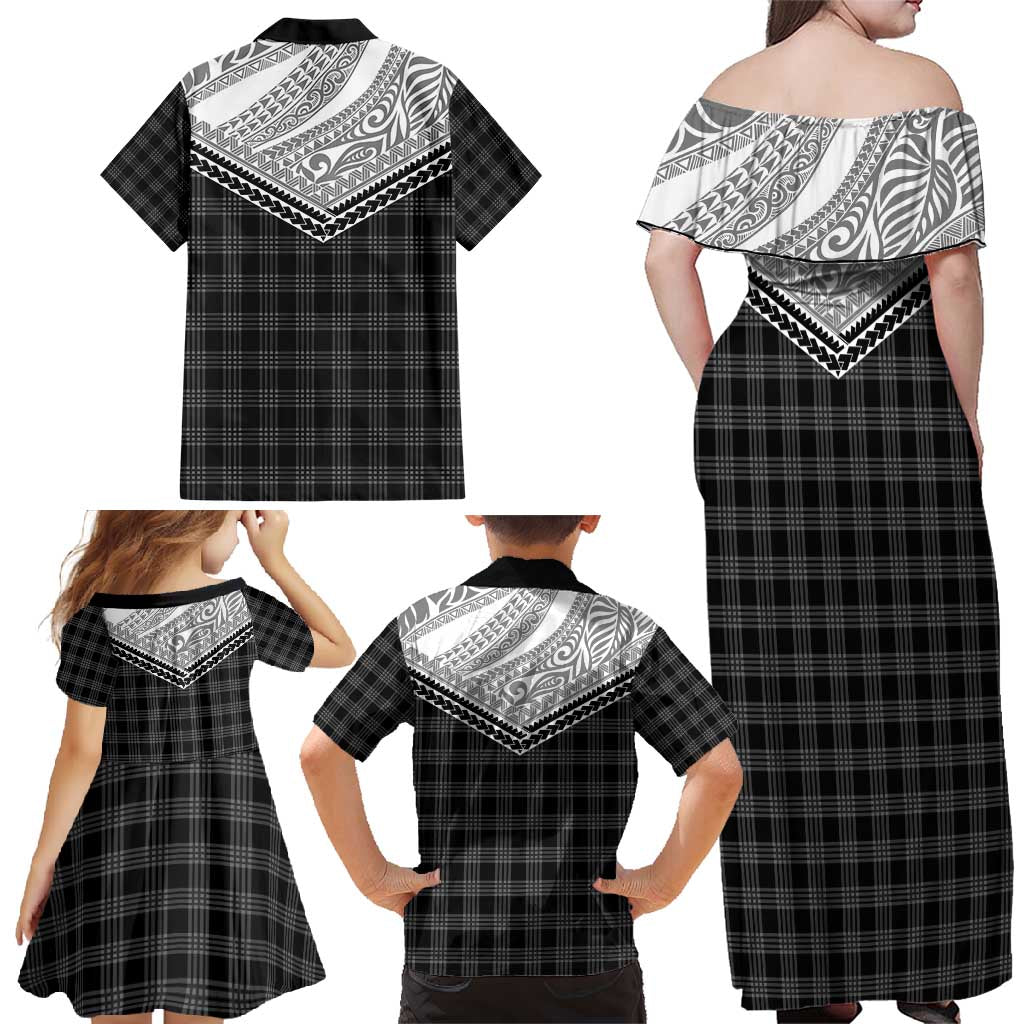 Aloha Hawaii Cowboys Paniolo Family Matching Off Shoulder Maxi Dress and Hawaiian Shirt Black Palaka - Polynesian Pride