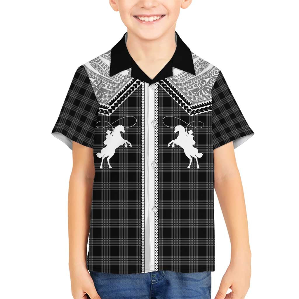 Aloha Hawaii Cowboys Paniolo Family Matching Puletasi and Hawaiian Shirt Black Palaka - Polynesian Pride