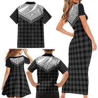 Aloha Hawaii Cowboys Paniolo Family Matching Short Sleeve Bodycon Dress and Hawaiian Shirt Black Palaka - Polynesian Pride