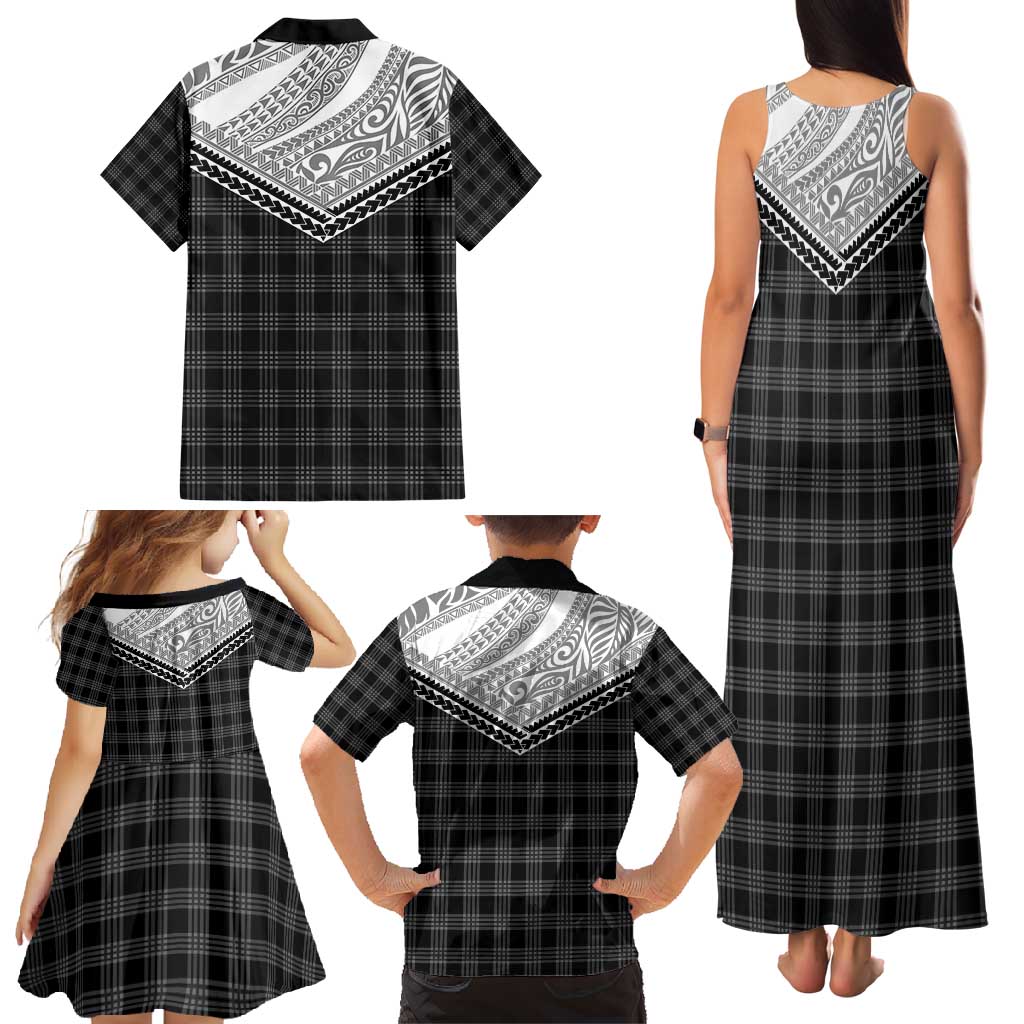 Aloha Hawaii Cowboys Paniolo Family Matching Tank Maxi Dress and Hawaiian Shirt Black Palaka - Polynesian Pride