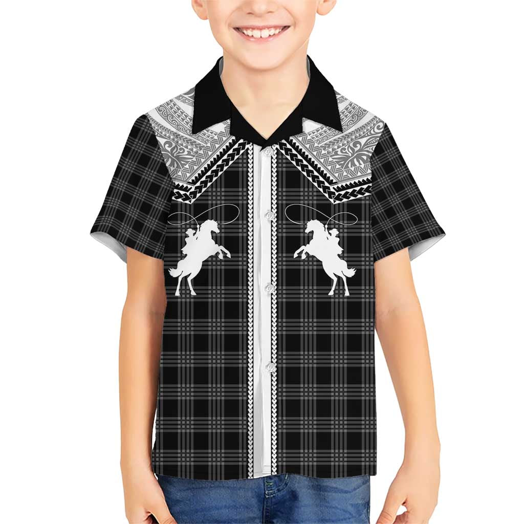 Aloha Hawaii Cowboys Paniolo Kid Hawaiian Shirt Black Palaka - Polynesian Pride