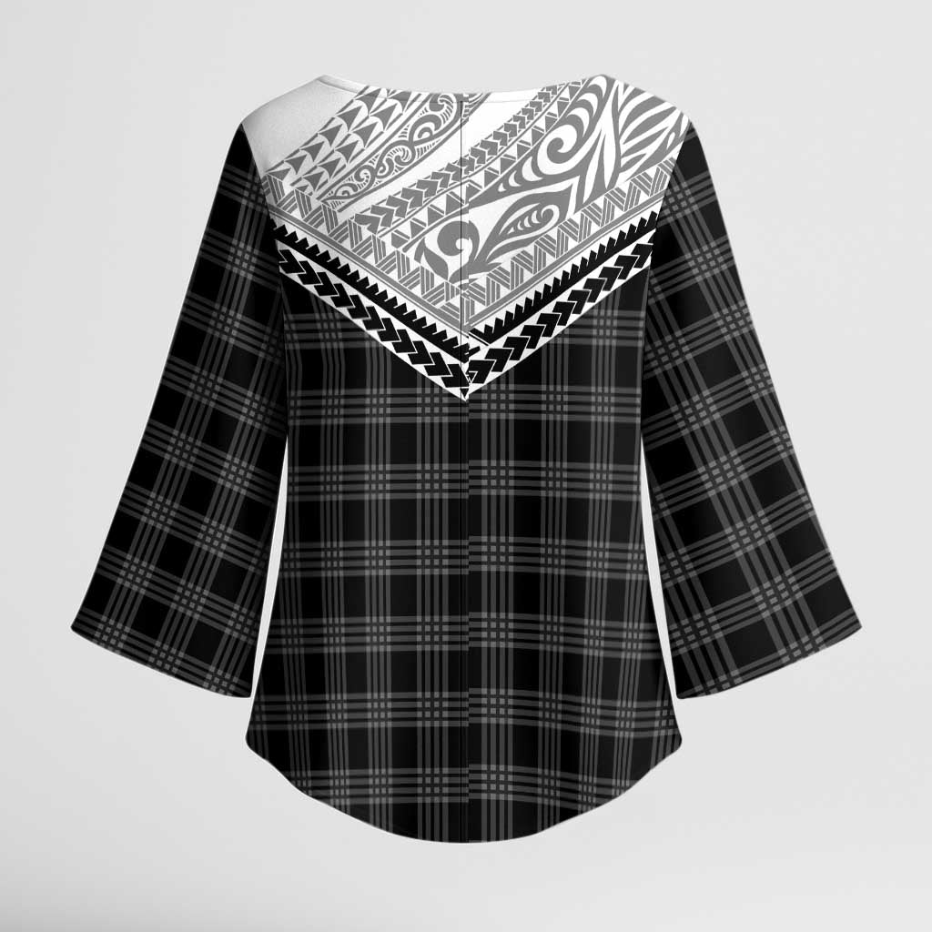 Aloha Hawaii Cowboys Paniolo Kimono Sleeve Blouse Black Palaka - Polynesian Pride