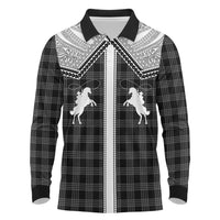 Aloha Hawaii Cowboys Paniolo Long Sleeve Polo Shirt Black Palaka - Polynesian Pride