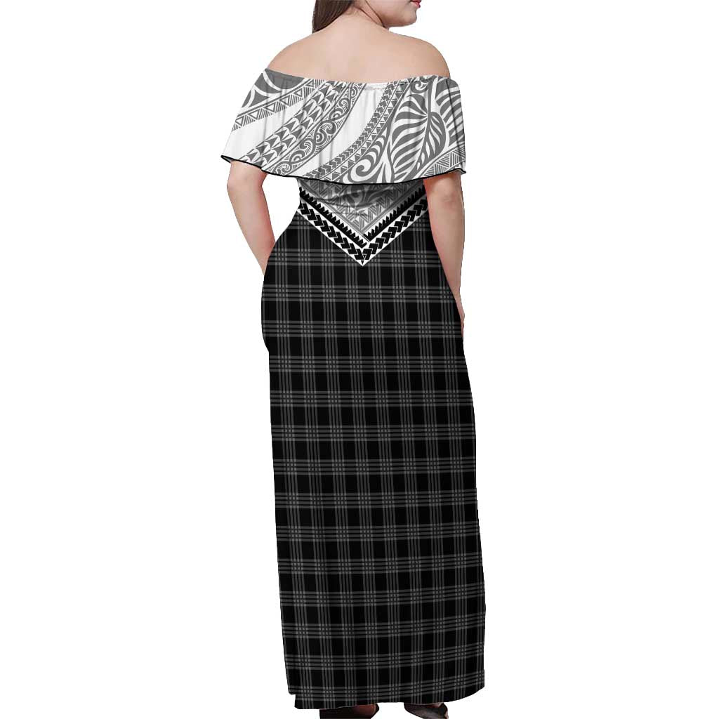 Aloha Hawaii Cowboys Paniolo Off Shoulder Maxi Dress Black Palaka - Polynesian Pride