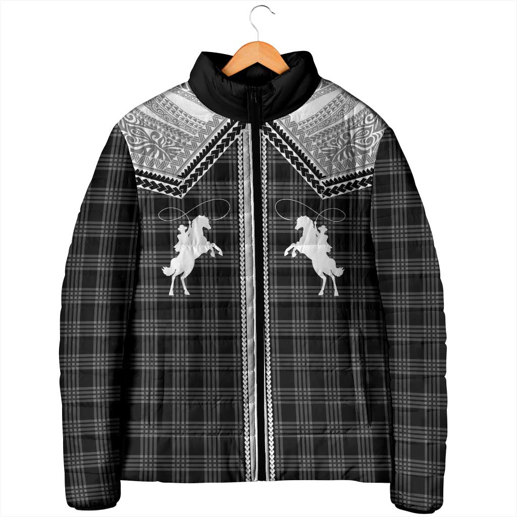 Aloha Hawaii Cowboys Paniolo Padded Jacket Black Palaka - Polynesian Pride