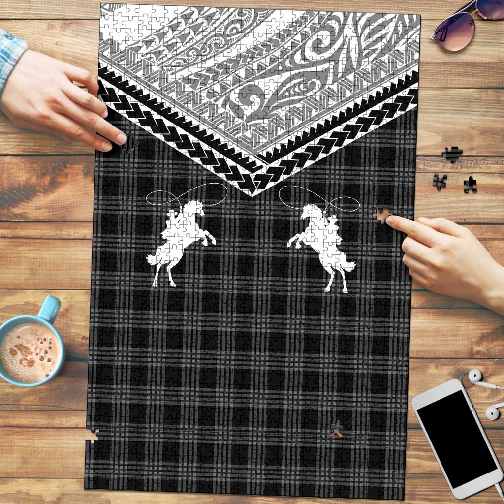 Aloha Hawaii Cowboys Paniolo Puzzle Black Palaka - Polynesian Pride