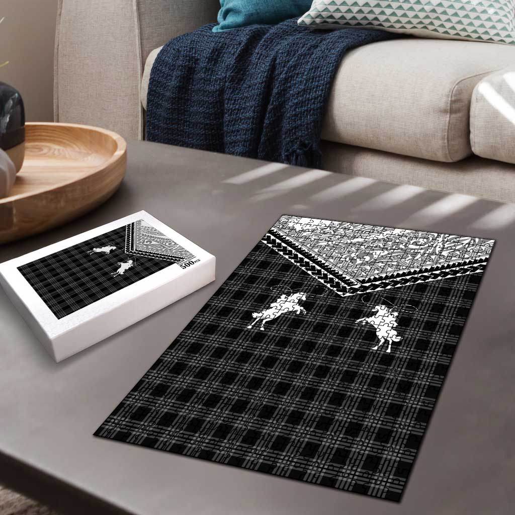 Aloha Hawaii Cowboys Paniolo Puzzle Black Palaka - Polynesian Pride