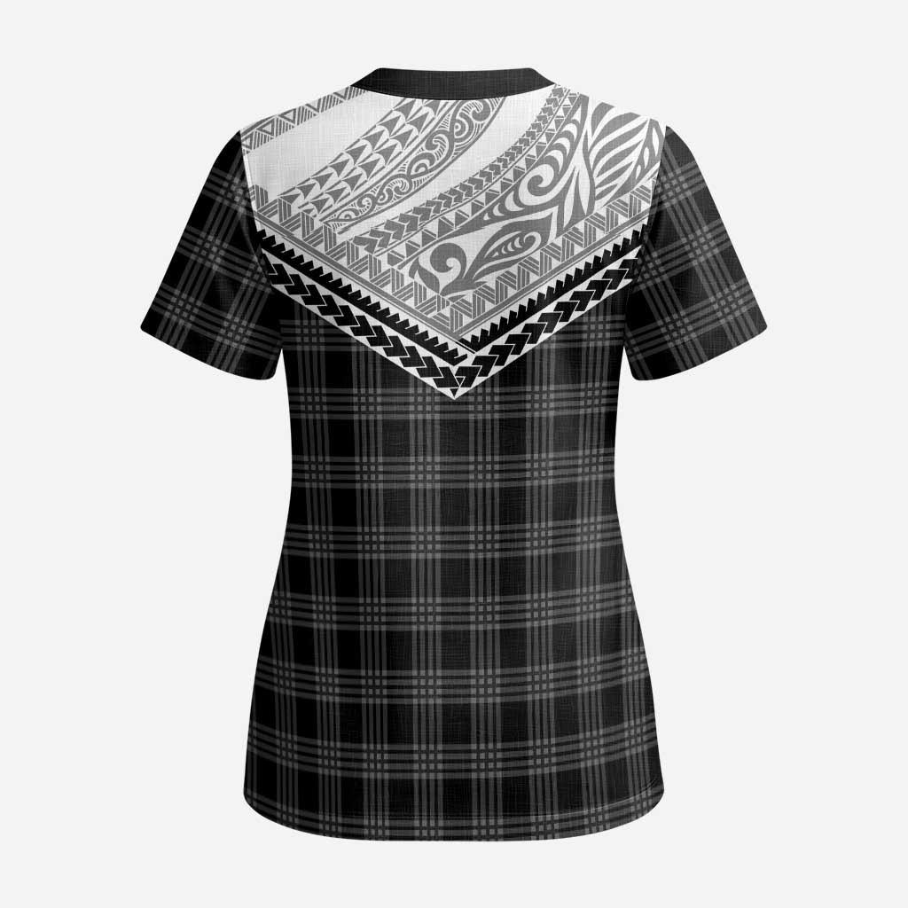 Aloha Hawaii Cowboys Paniolo Scrub Top Black Palaka - Polynesian Pride