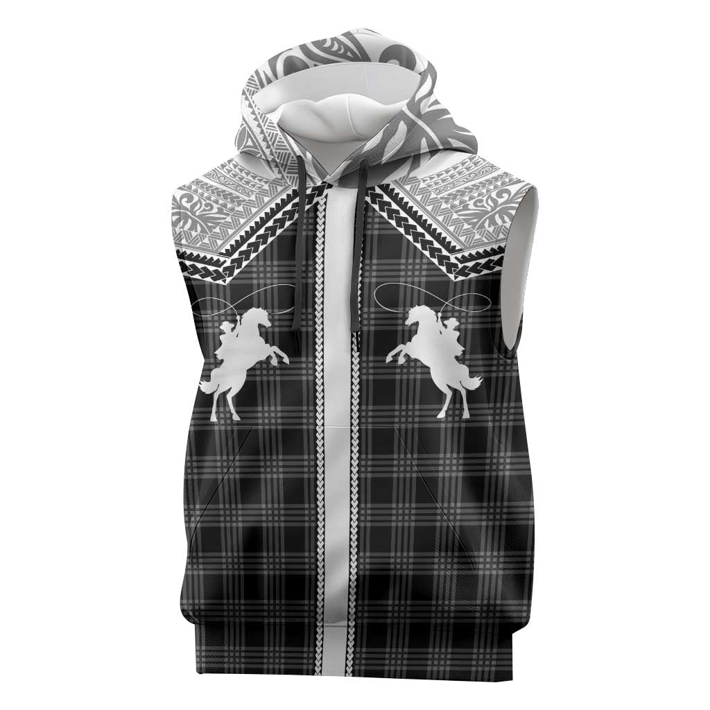 Aloha Hawaii Cowboys Paniolo Sleeveless Hoodie Black Palaka - Polynesian Pride