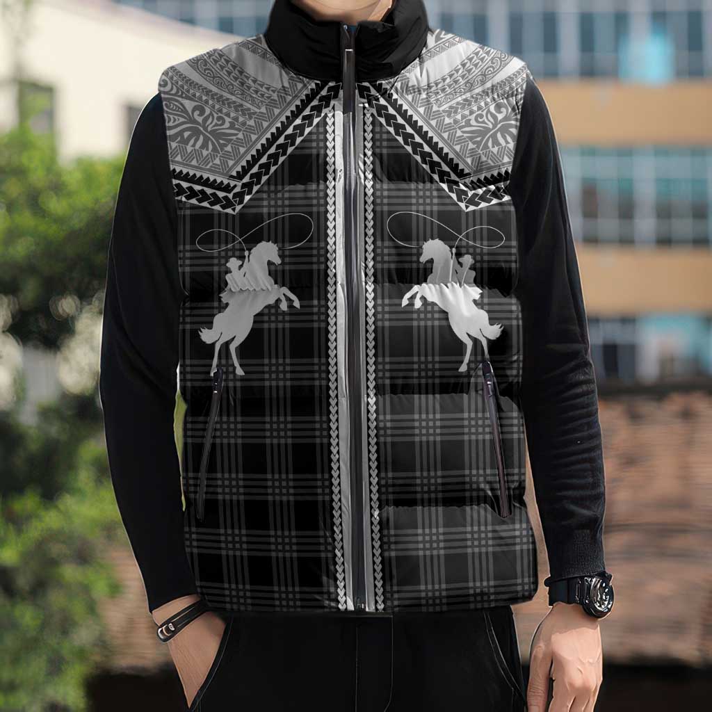 Aloha Hawaii Cowboys Paniolo Sleeveless Puffer Jacket Black Palaka - Polynesian Pride