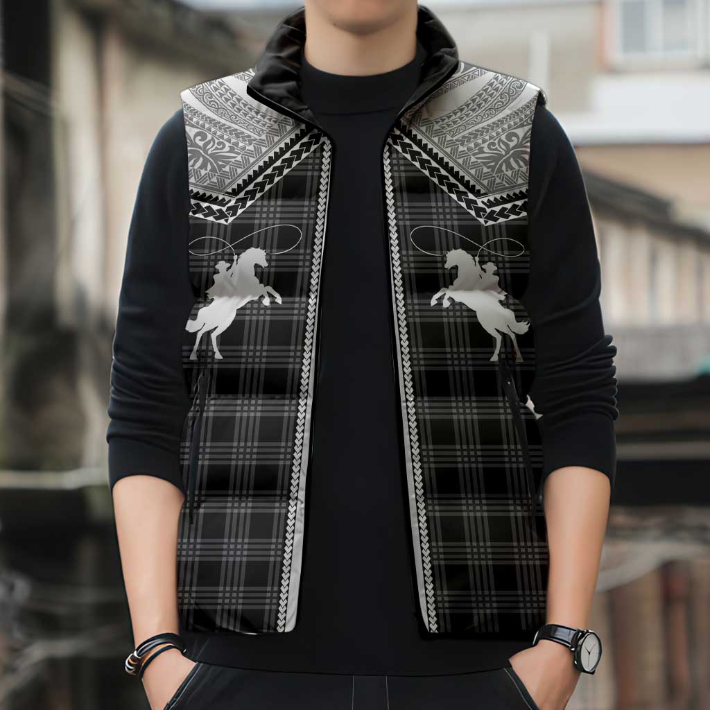 Aloha Hawaii Cowboys Paniolo Sleeveless Puffer Jacket Black Palaka - Polynesian Pride