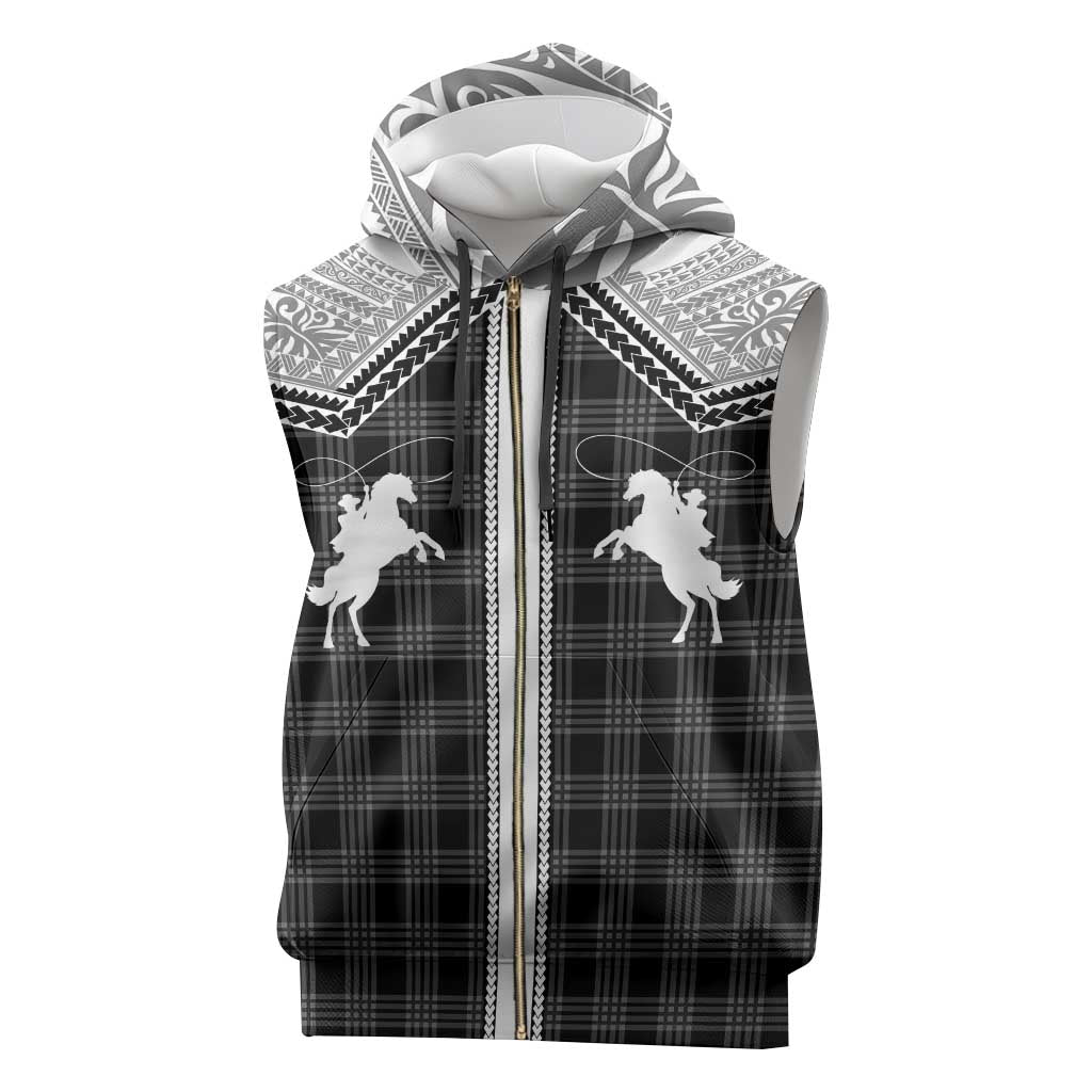 Aloha Hawaii Cowboys Paniolo Sleeveless Zip Hoodie Black Palaka - Polynesian Pride