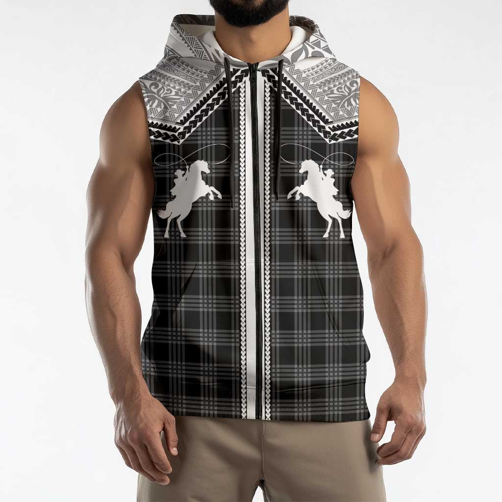 Aloha Hawaii Cowboys Paniolo Sleeveless Zip Hoodie Black Palaka LT7