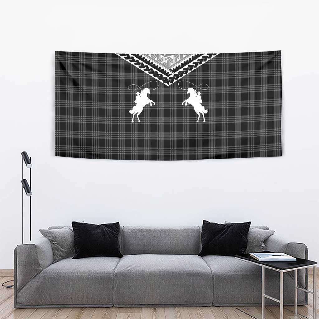 Aloha Hawaii Cowboys Paniolo Tapestry Black Palaka - Polynesian Pride