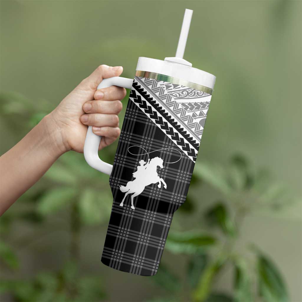 Aloha Hawaii Cowboys Paniolo Tumbler With Handle Black Palaka - Polynesian Pride