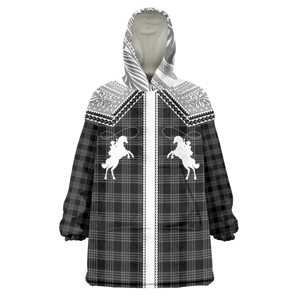 Aloha Hawaii Cowboys Paniolo Wearable Blanket Hoodie Black Palaka LT7 One Size Black - Polynesian Pride
