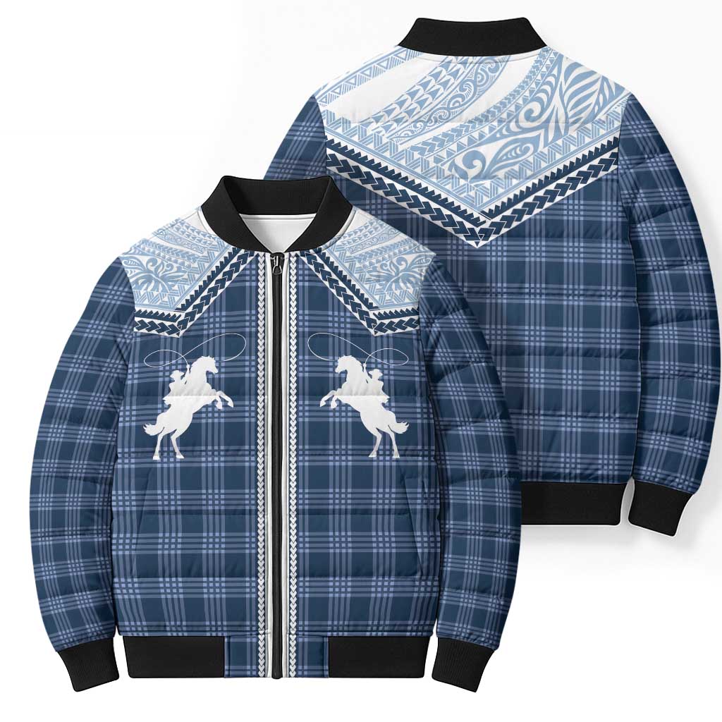 Aloha Hawaii Cowboys Paniolo Bomber Puffer Jacket Navy Blue Palaka - Polynesian Pride