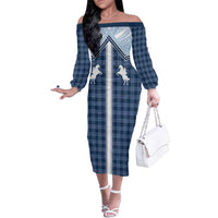 Aloha Hawaii Cowboys Paniolo Family Matching Off The Shoulder Long Sleeve Dress and Hawaiian Shirt Navy Blue Palaka - Polynesian Pride