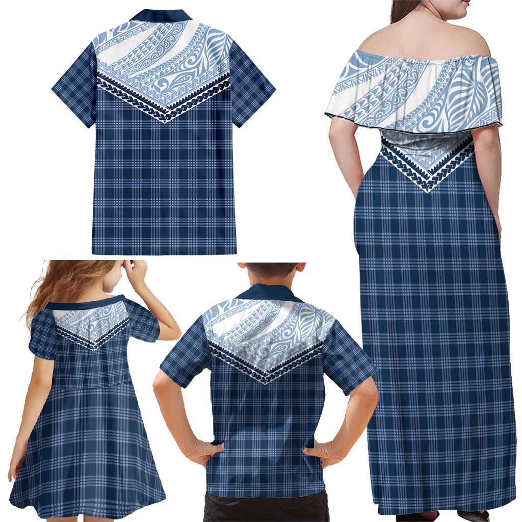 Aloha Hawaii Cowboys Paniolo Family Matching Off Shoulder Maxi Dress and Hawaiian Shirt Navy Blue Palaka - Polynesian Pride