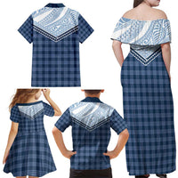 Aloha Hawaii Cowboys Paniolo Family Matching Off Shoulder Maxi Dress and Hawaiian Shirt Navy Blue Palaka - Polynesian Pride