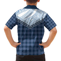 Aloha Hawaii Cowboys Paniolo Family Matching Off Shoulder Short Dress and Hawaiian Shirt Navy Blue Palaka - Polynesian Pride