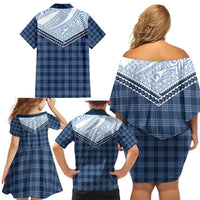Aloha Hawaii Cowboys Paniolo Family Matching Off Shoulder Short Dress and Hawaiian Shirt Navy Blue Palaka - Polynesian Pride