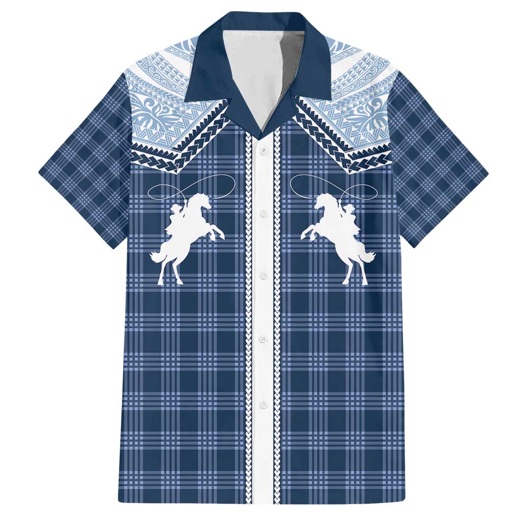 Aloha Hawaii Cowboys Paniolo Family Matching Puletasi and Hawaiian Shirt Navy Blue Palaka - Polynesian Pride