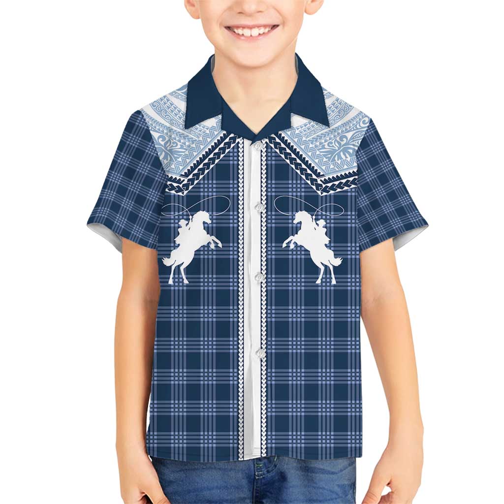 Aloha Hawaii Cowboys Paniolo Family Matching Summer Maxi Dress and Hawaiian Shirt Navy Blue Palaka - Polynesian Pride