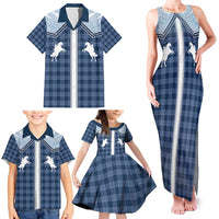 Aloha Hawaii Cowboys Paniolo Family Matching Tank Maxi Dress and Hawaiian Shirt Navy Blue Palaka - Polynesian Pride