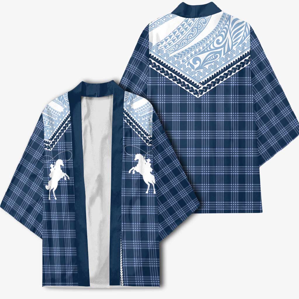 Aloha Hawaii Cowboys Paniolo Kimono Navy Blue Palaka - Polynesian Pride
