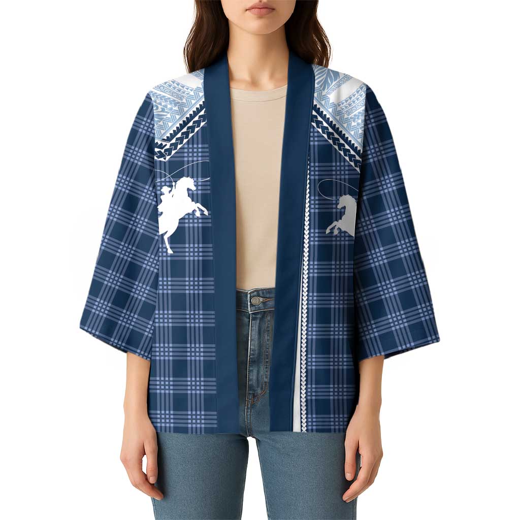 Aloha Hawaii Cowboys Paniolo Kimono Navy Blue Palaka - Polynesian Pride