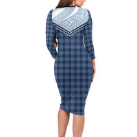 Aloha Hawaii Cowboys Paniolo Long Sleeve Bodycon Dress Navy Blue Palaka - Polynesian Pride