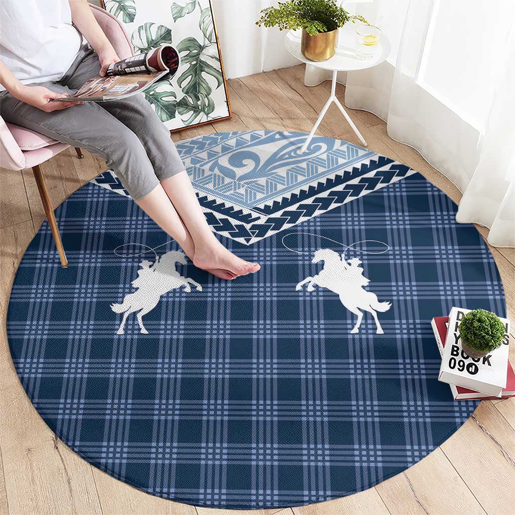 Aloha Hawaii Cowboys Paniolo Round Carpet Navy Blue Palaka - Polynesian Pride