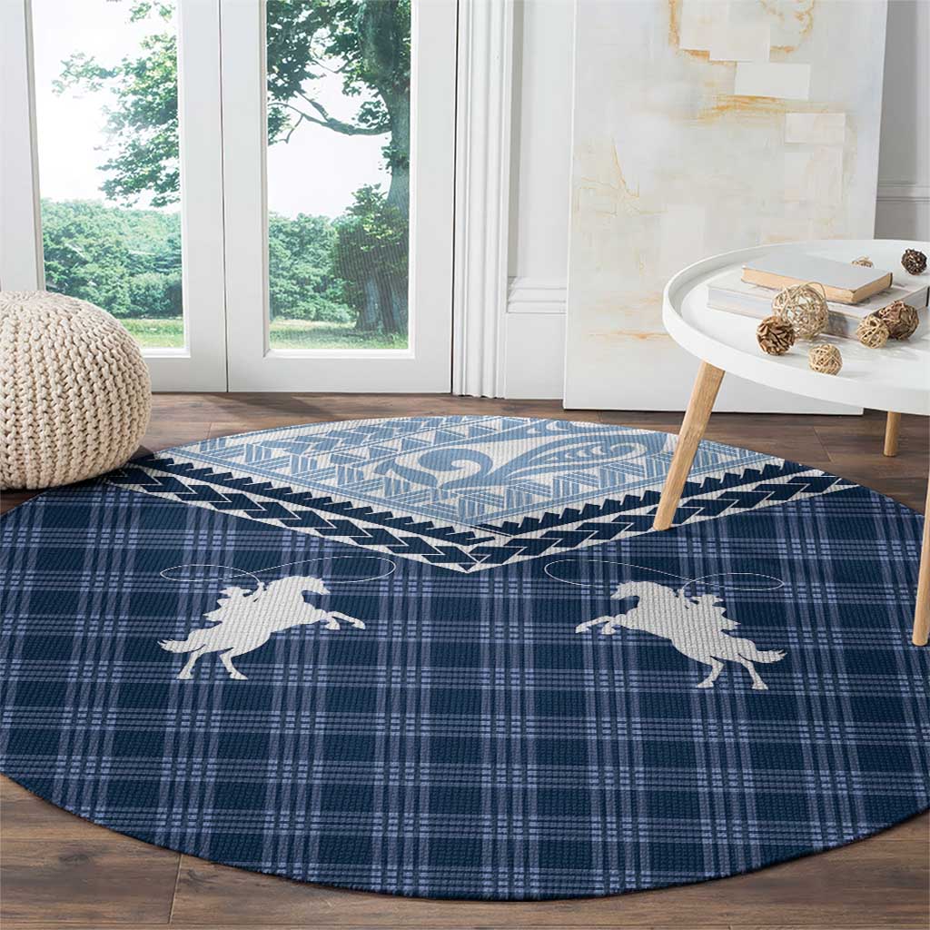 Aloha Hawaii Cowboys Paniolo Round Carpet Navy Blue Palaka - Polynesian Pride