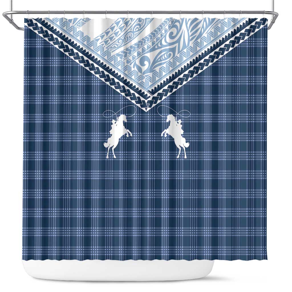 Aloha Hawaii Cowboys Paniolo Shower Curtain Navy Blue Palaka LT7 Navy - Polynesian Pride