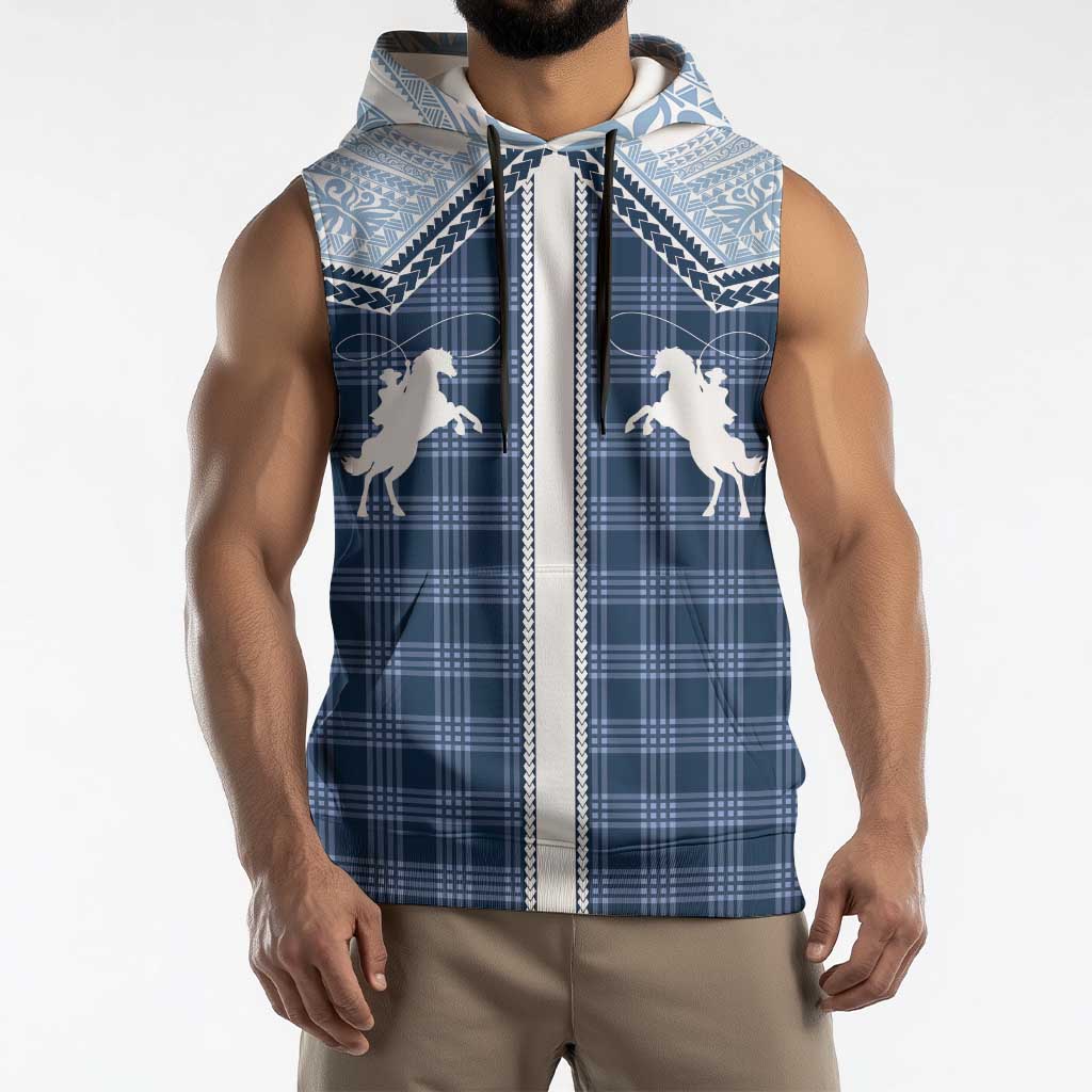 Aloha Hawaii Cowboys Paniolo Sleeveless Hoodie Navy Blue Palaka - Polynesian Pride